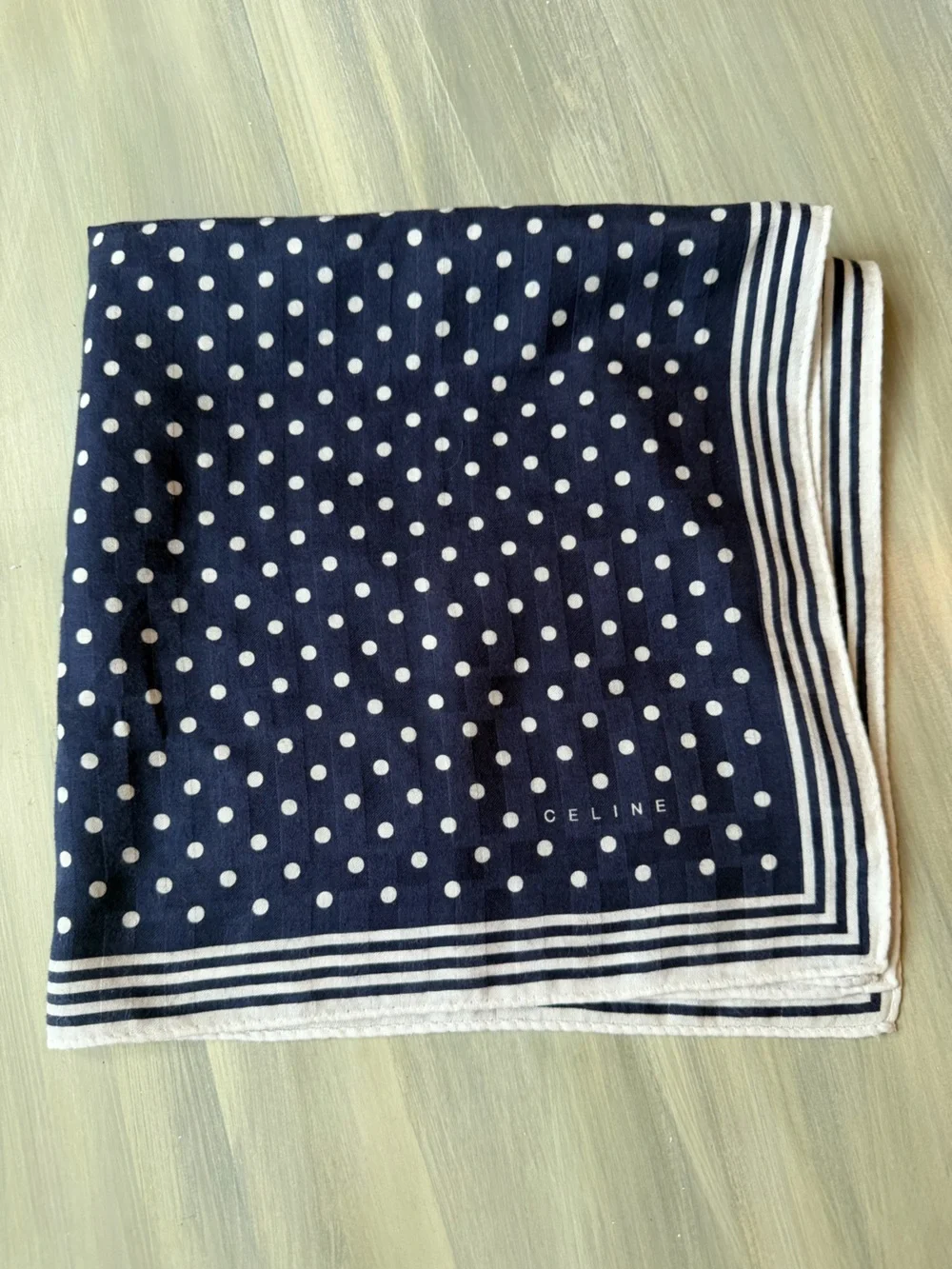 Celine Navy Polka Dot Square Scarf Hair Bow Bandana Neckerchief Bag Accessory
